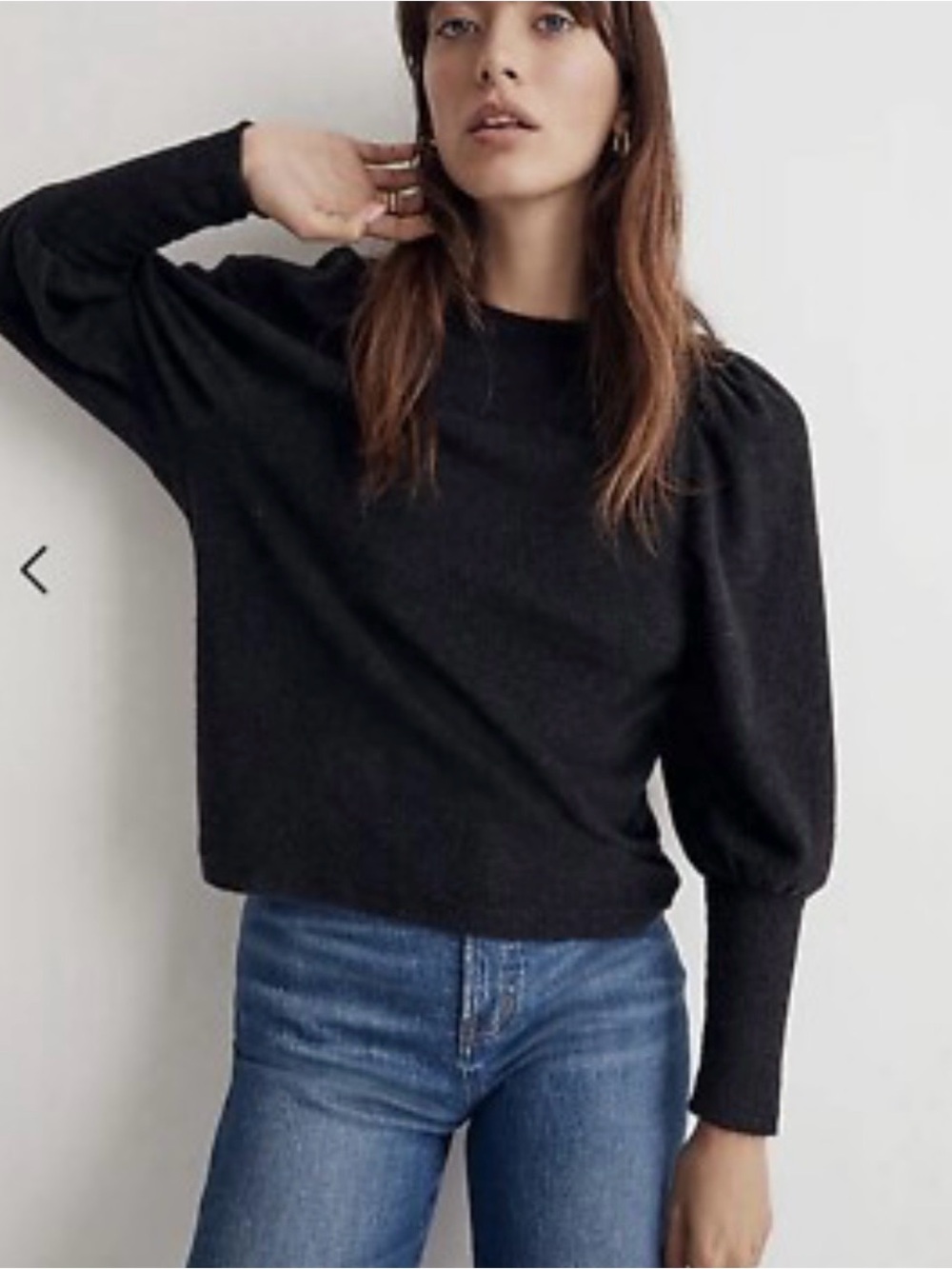 Madewell Dark Charcoal Balloon-Sleeve Crewneck Sweater